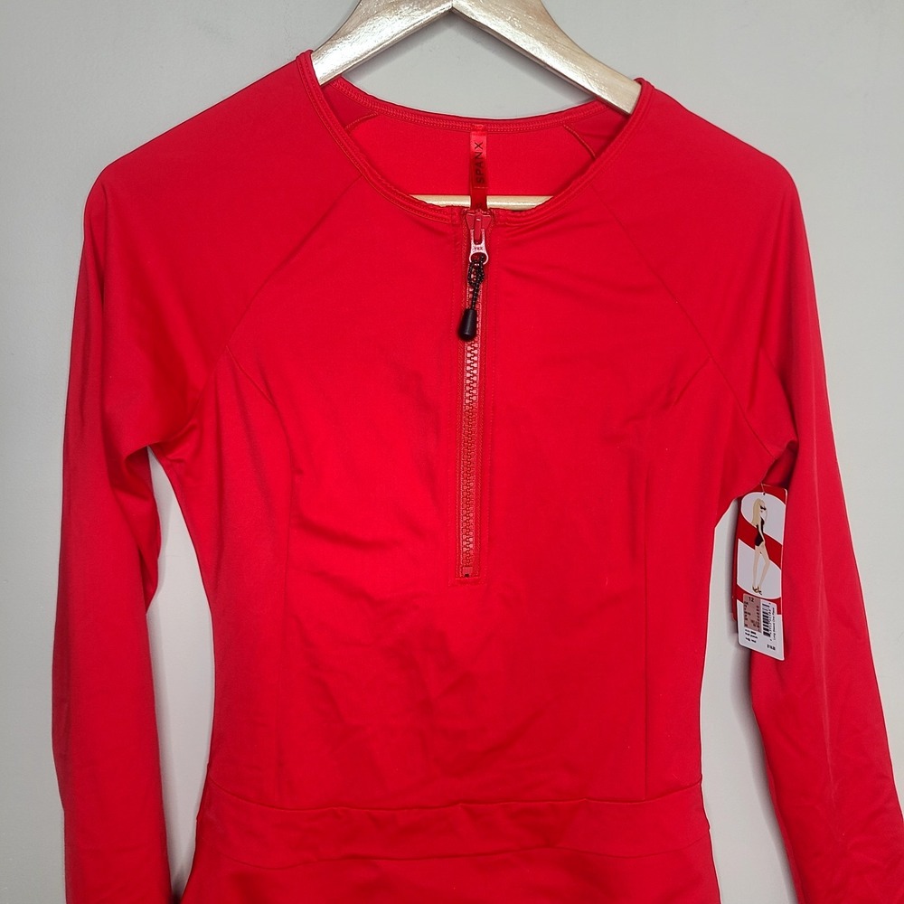 Spanx Long Sleeve One Piece Shaping Swimsuit Red Bathing Suit UPF 50+ Size 12 - Picture 3 of 9